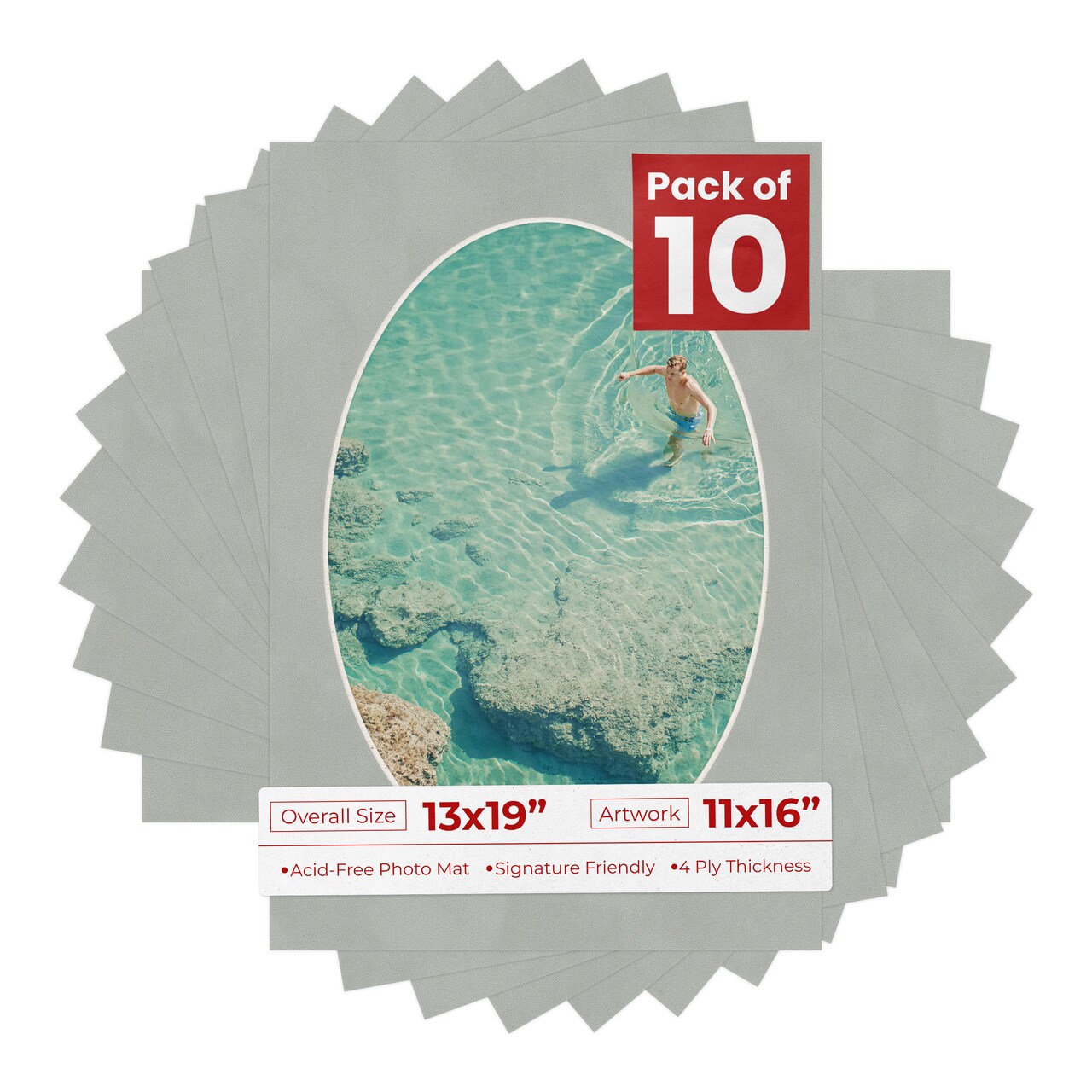 Light Grey Suede Mat Board for 13x19 Frames - Oval Opening for 11x16 Photos